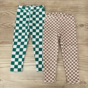 GAP Kids Checkered Fleece Line Leggings - Green and Brown